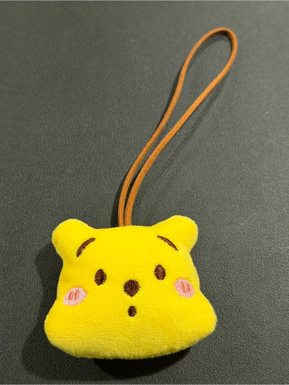 Cute Yellow Plush Bear Charm with Brown Strap - Kids Stuffed Accessory